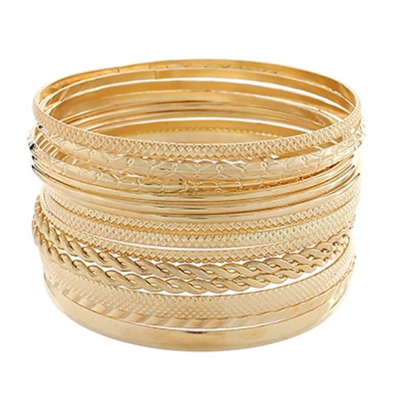 Textured Multi Bangle Bracelet Set - Picture 1 of 1